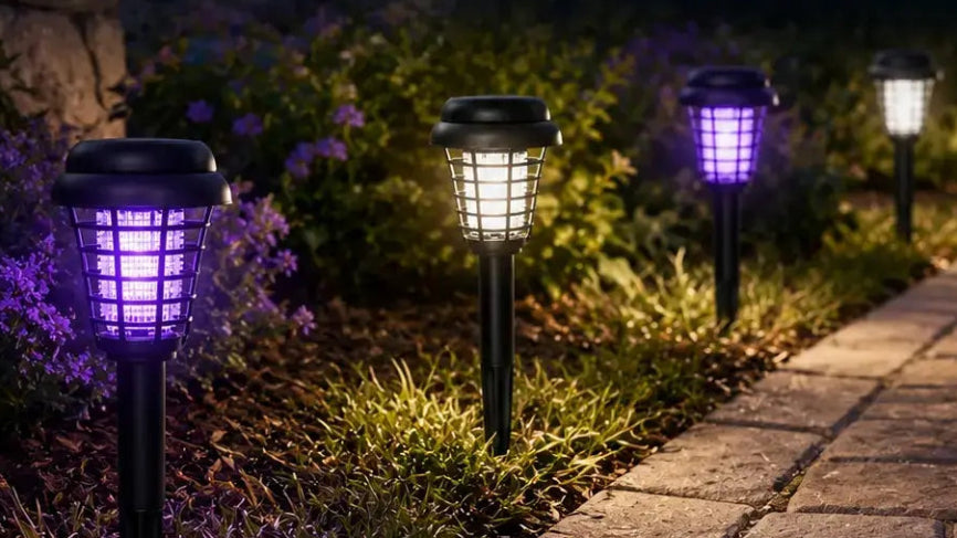 Solar-Powered Mosquito Zapper & Garden Stake Lamp - Dual Mode Insect Killer and Pathway Lighting, Weather Resistant, Easy Setup, Available in Round & Square Designs